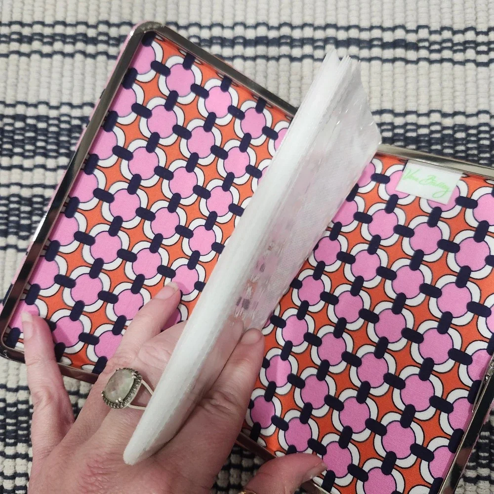 Vera Bradley Pink Orange Floral Photo Album Card Holder Hard Shell Case Wallet